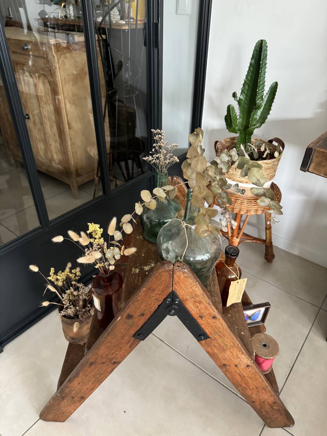 Old vintage wooden stepladder