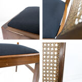 Lot de 4 chaises vintage en bois, cannage viennois et assise noire