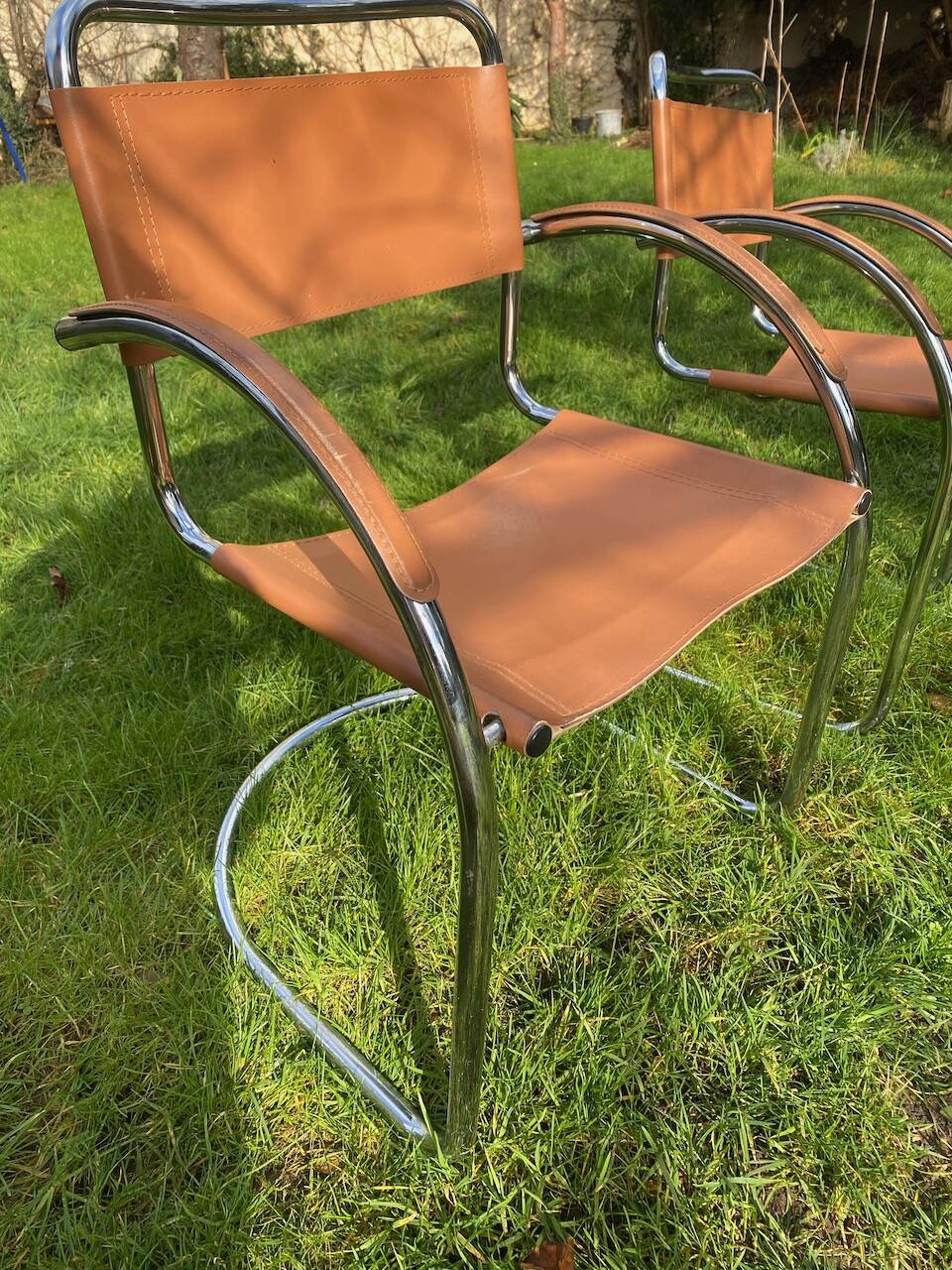 Pair of chrome armchairs, vintage circa 70
