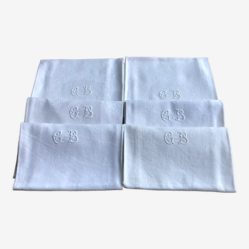 6 napkins, cotton damask, monogram
