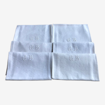 6 serviettes de table, coton damassé, monogramme