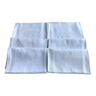 6 serviettes de table, coton damassé, monogramme