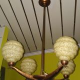 Art deco chandelier 4 globes clichy and copper glass