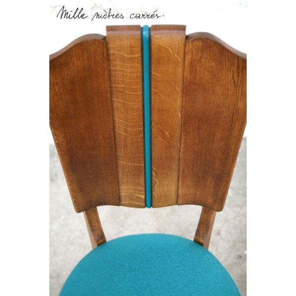 A set of 6 completely renovated turquoise chairs.