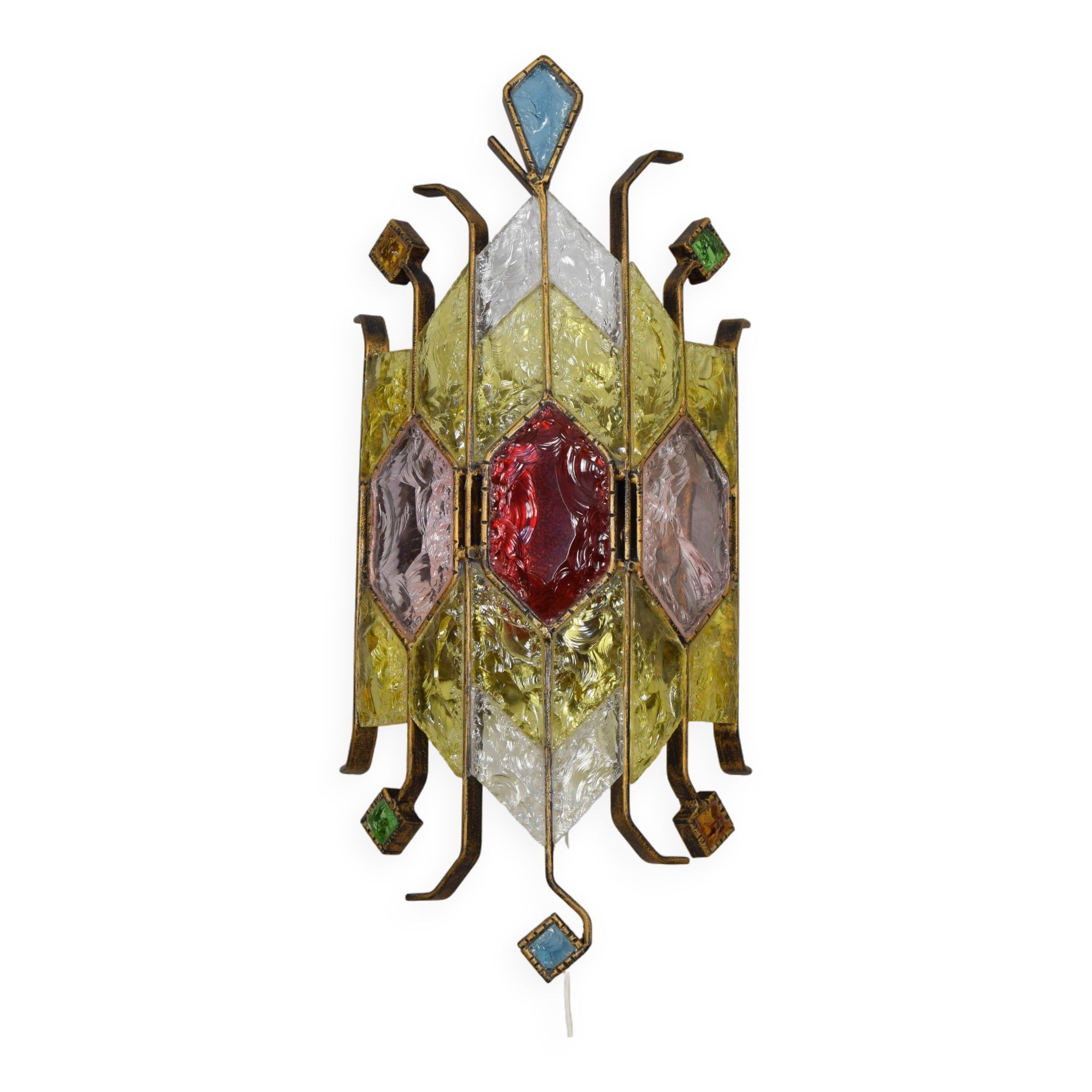 Mid-Century Italian Brutalist Murano Longobard for Poliarte Wall Lamp Sconce , 1980s