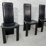 Cidue Style Black Sadle Leather High Back Italian Design Dining Chairs 70s