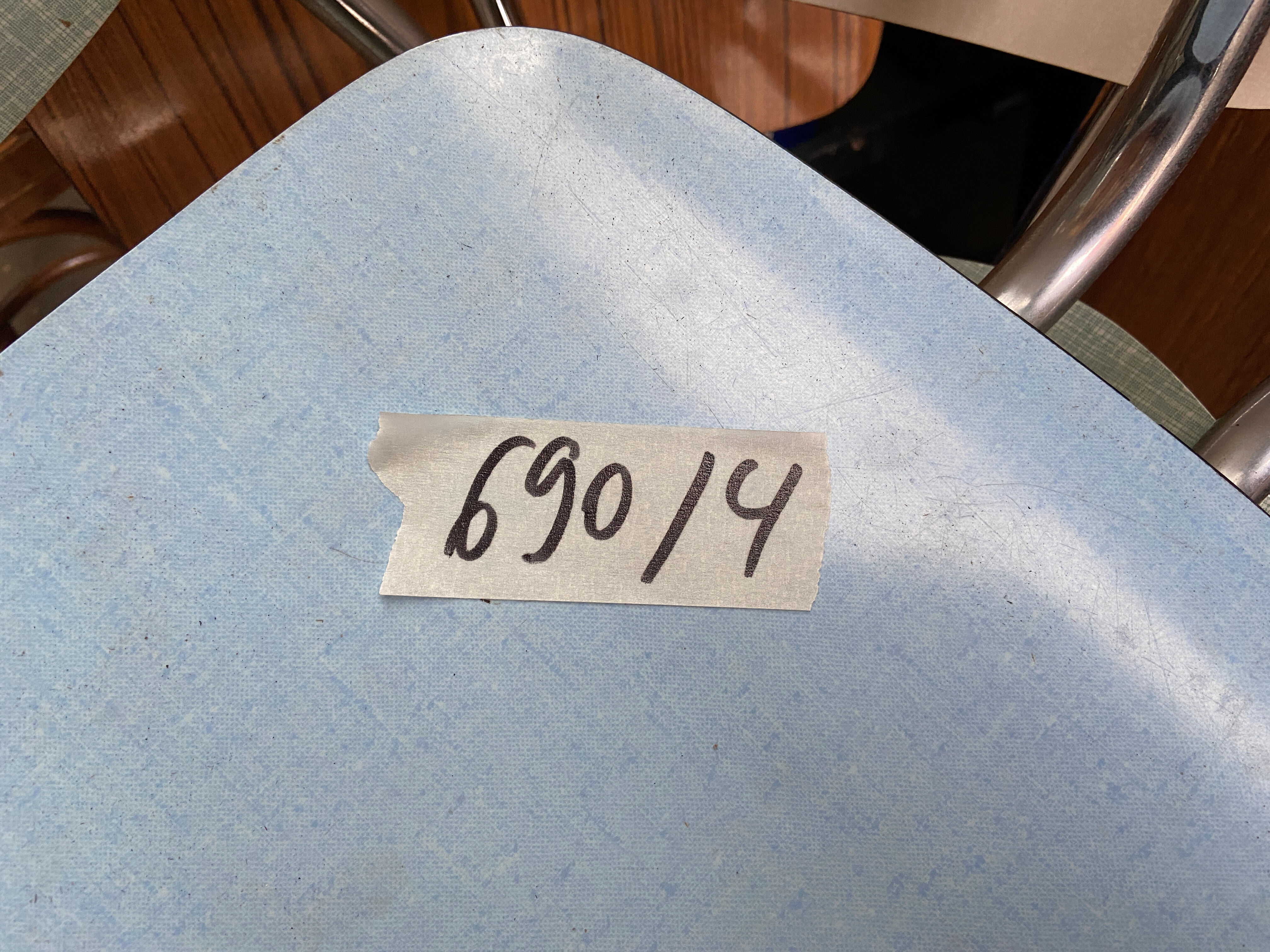 Set of 4 mismatched formica chairs 60s