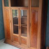 Art Nouveau glass library in walnut burl