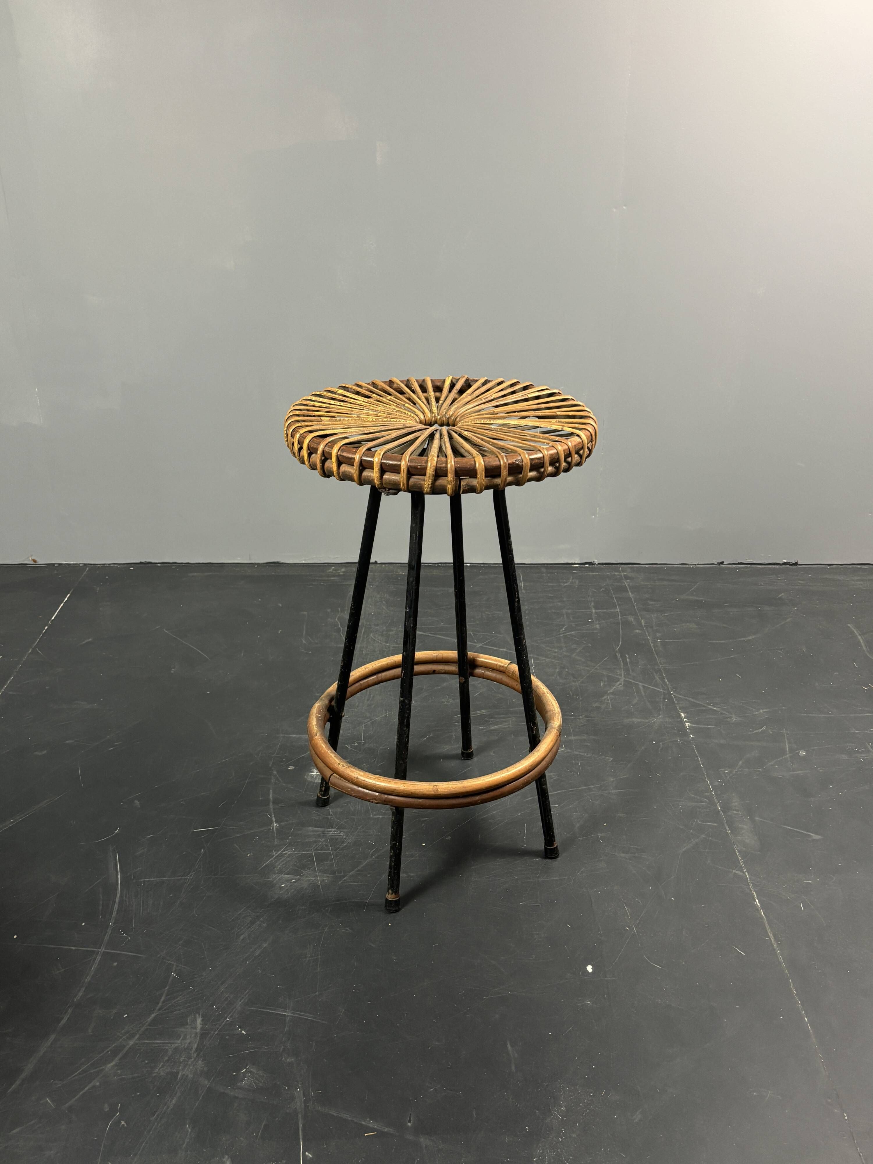 Midcentury Dutch rattan bamboo bar stools by Rohé Noordwolde, 1950s