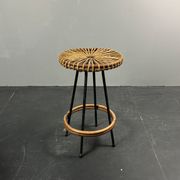 Tabourets de bar en rotin et bambou néerlandais des années 1950 par Rohé Noordwolde.