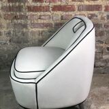 Retro vintage 80's armchair in white velvet with black trim