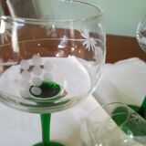 4 engraved Alsace wine glasses green feet