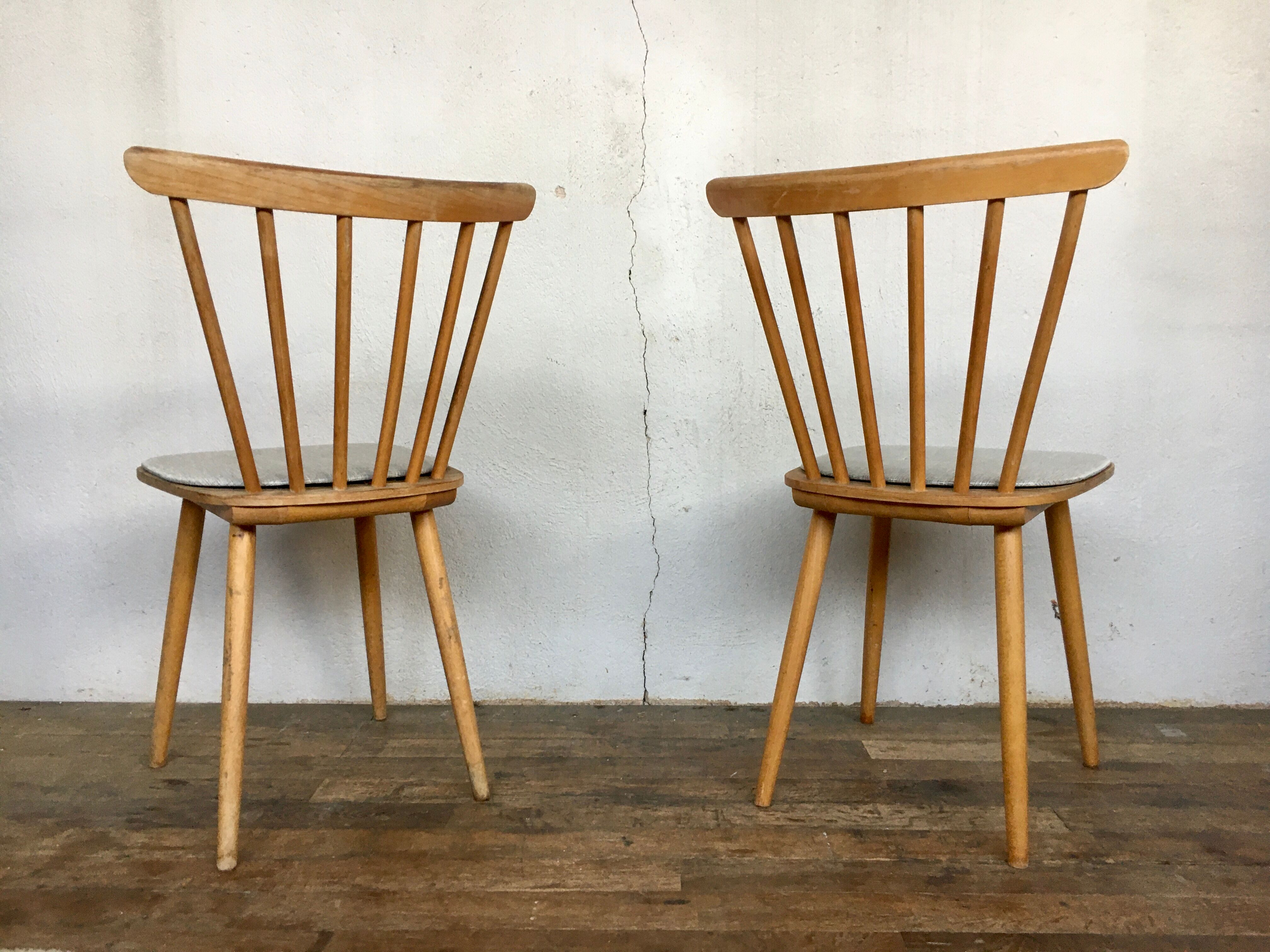 Pair of vintage white leatherette bistro chairs from the 1960s