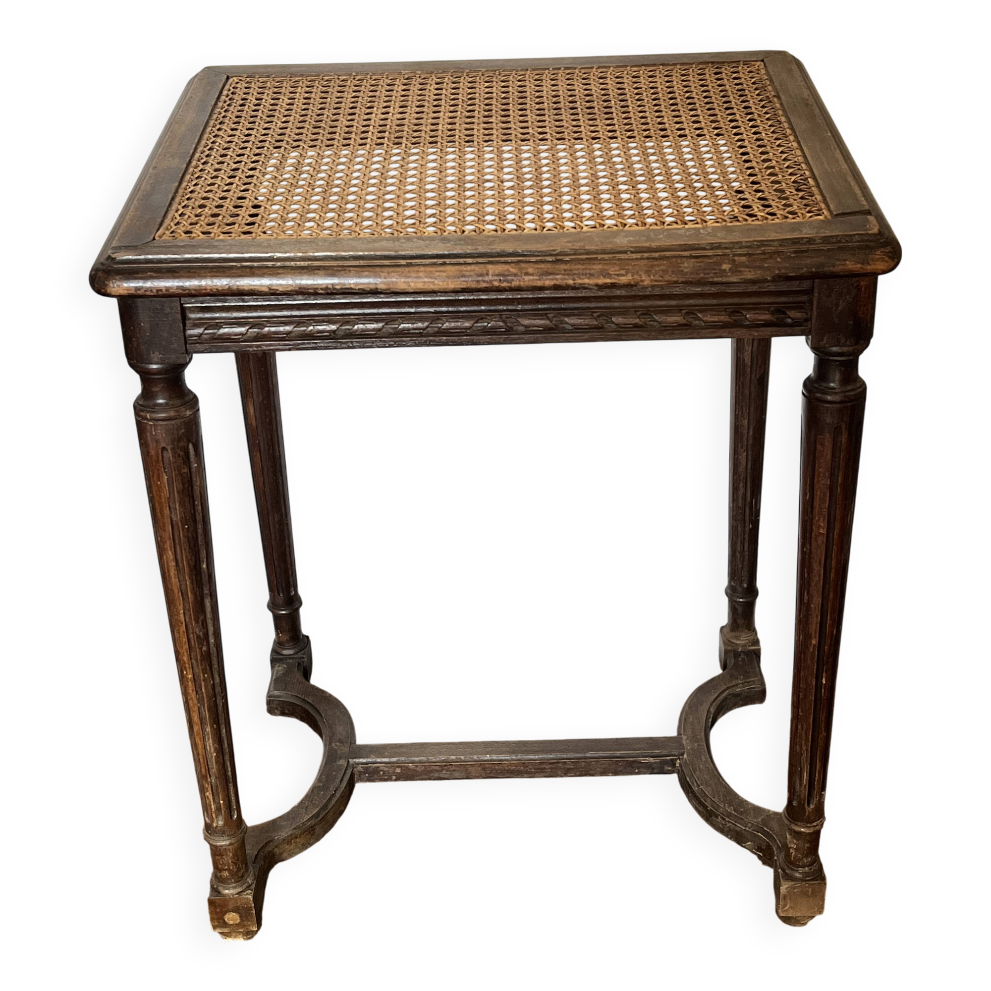 Antique piano stool, wood and caning - Louis XVI style, late 19th century.