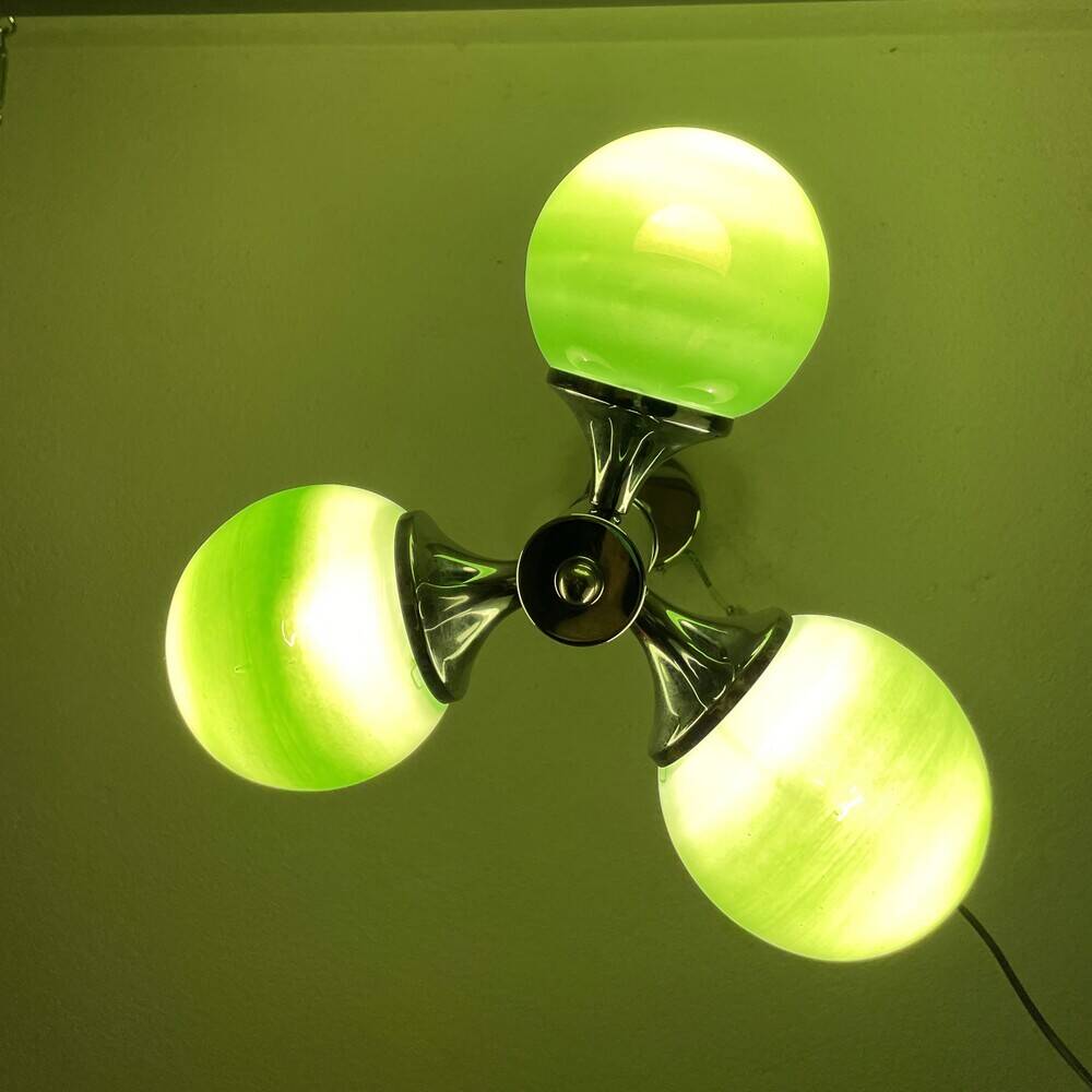 Space Age green glass hanging light