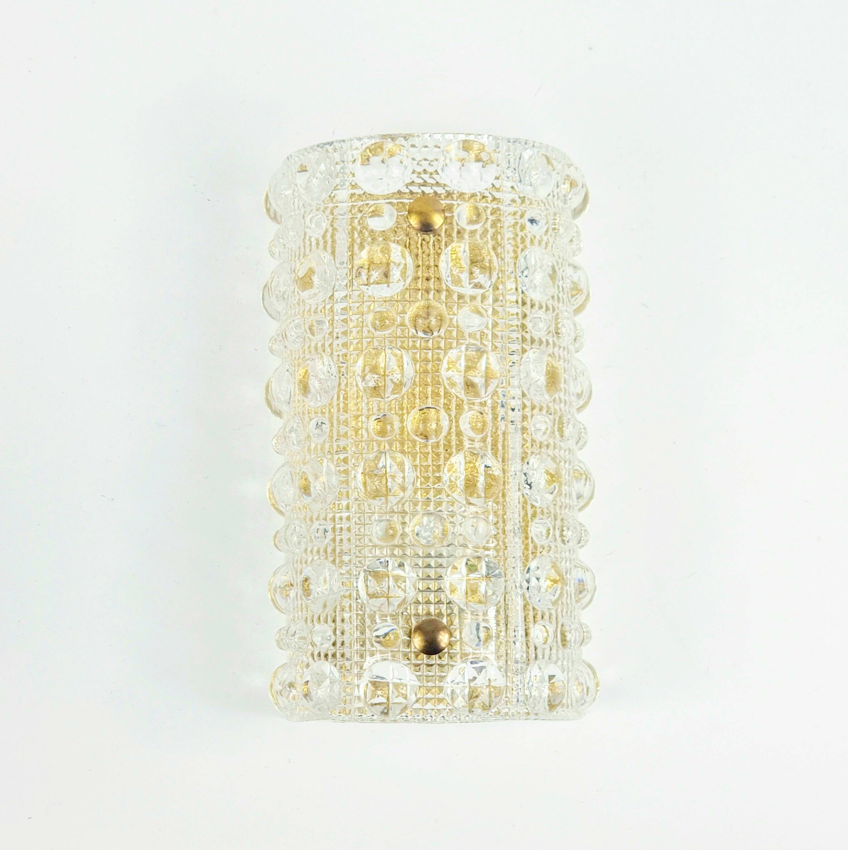 Pair Mid Century Scandinavian Glass & Brass Wall Lamps - C.Fagerlund, 1960s