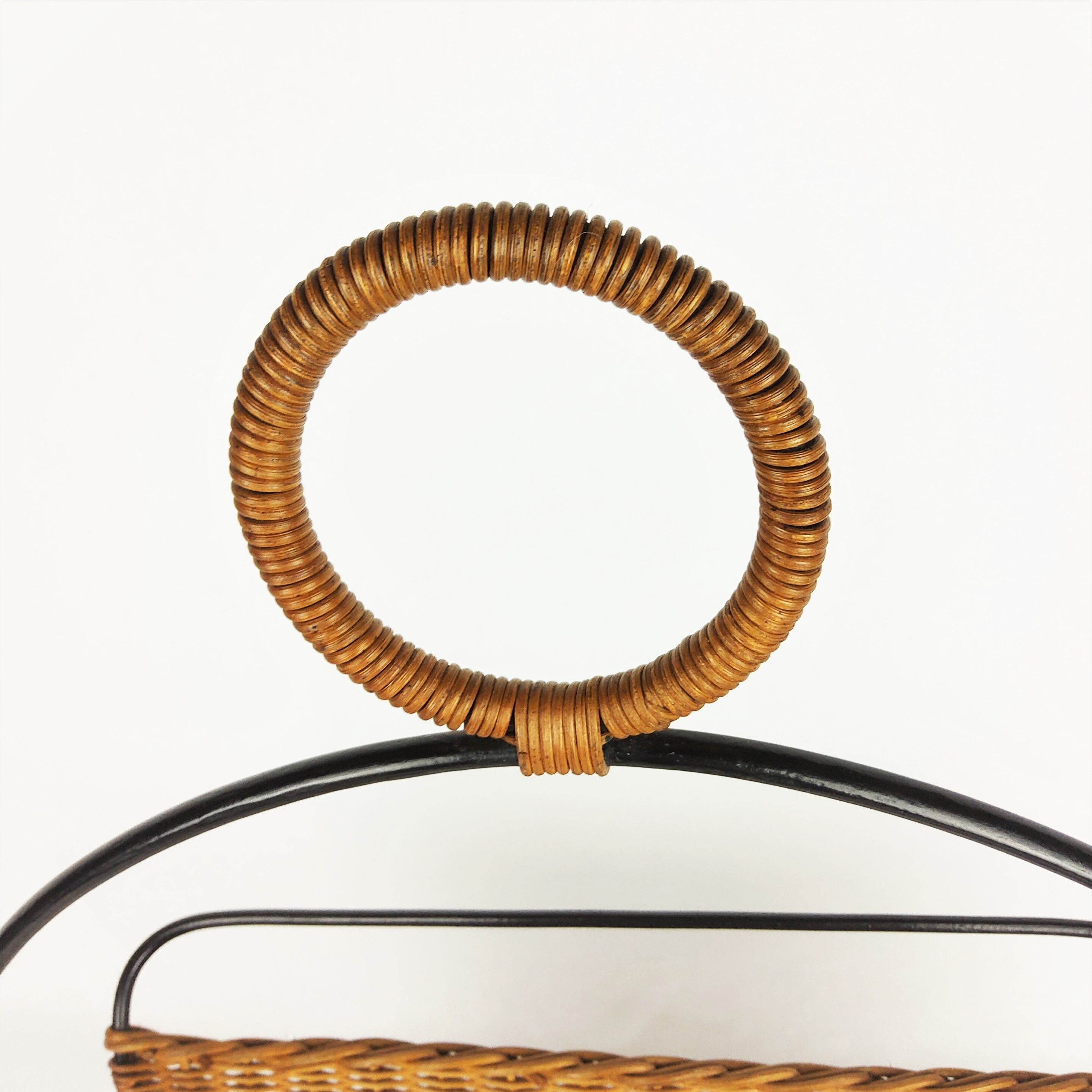 Rattan and metal magazine holder 1960