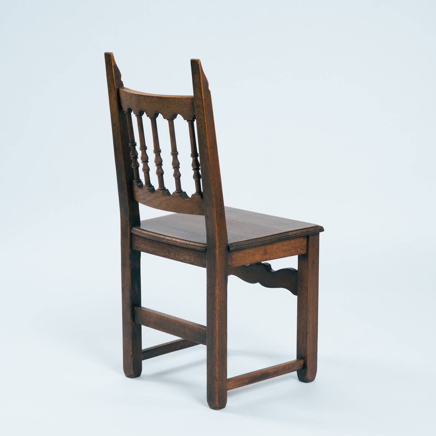 Spanish carved walnut wooden dining chairs, 1970s