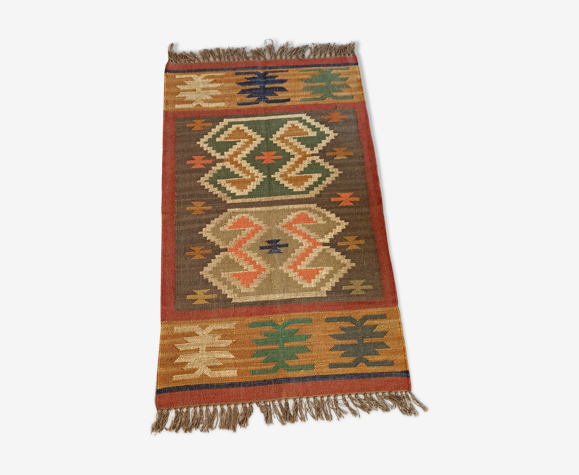 Tapis Kilim en coton et toile de jute - 90cm x 160cm