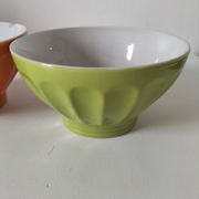 2 large vintage farm bowls in lime green and orange