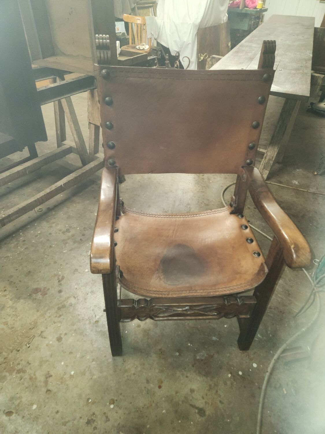 Pair of leather armchairs 19th century