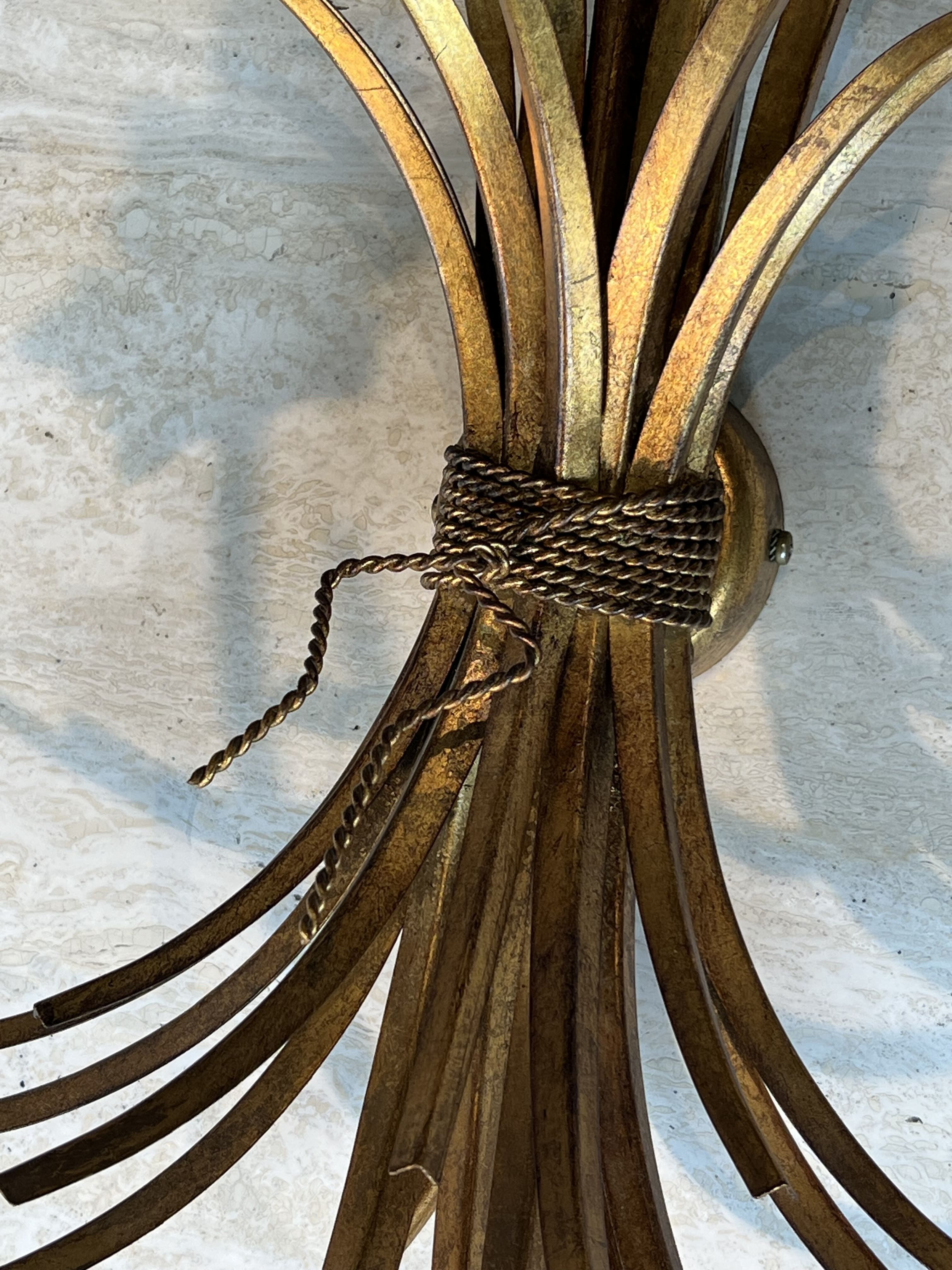 Pair of Golden Metal Wall Lights with Wheat Sheaf Decoration, Circa 1970