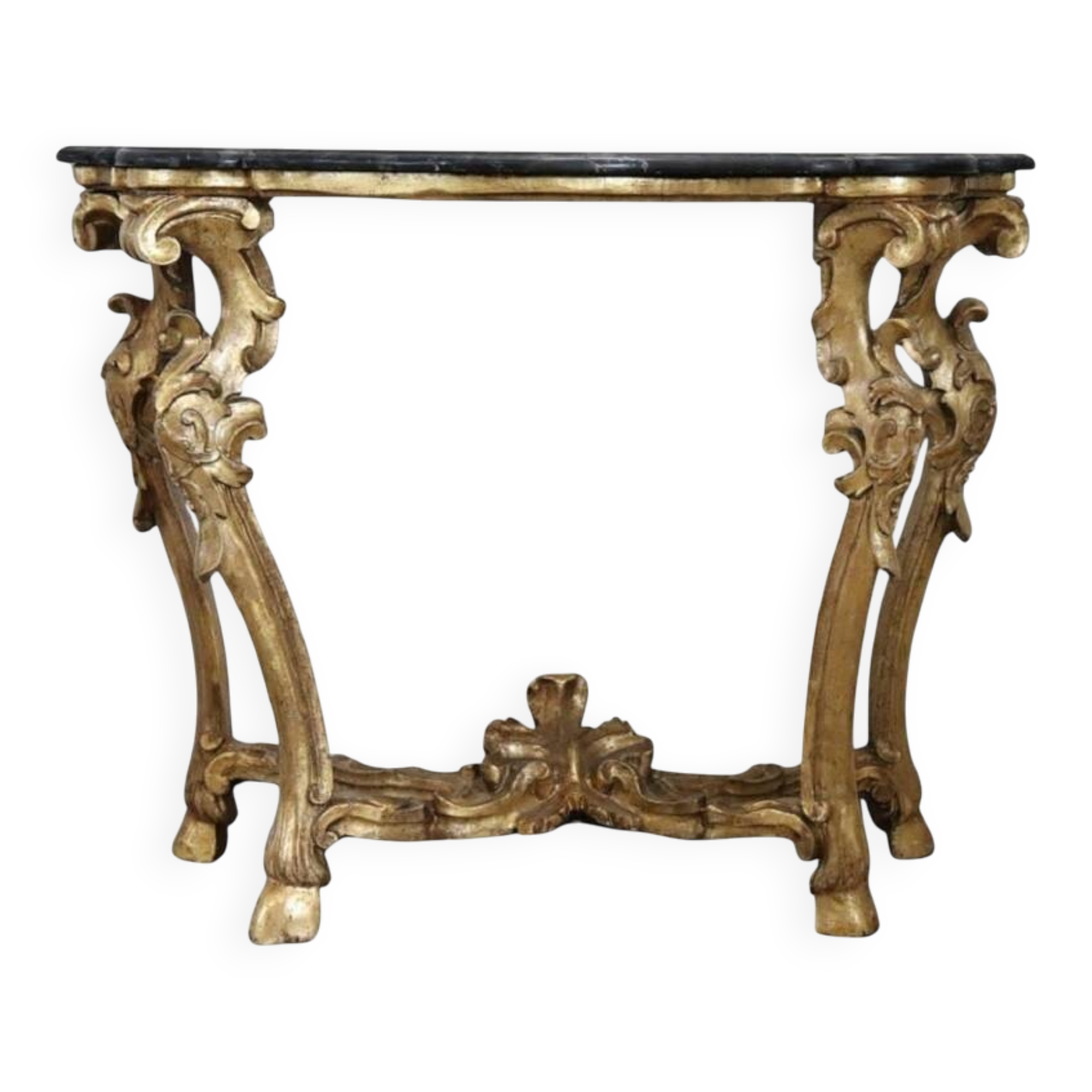 Giltwood antique console table with marble top, Italy 18th century