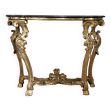 Giltwood antique console table with marble top, Italy 18th century