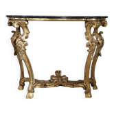 Giltwood antique console table with marble top, Italy 18th century