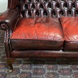 2-seater leather Chesterfield wingback sofa from the 80s