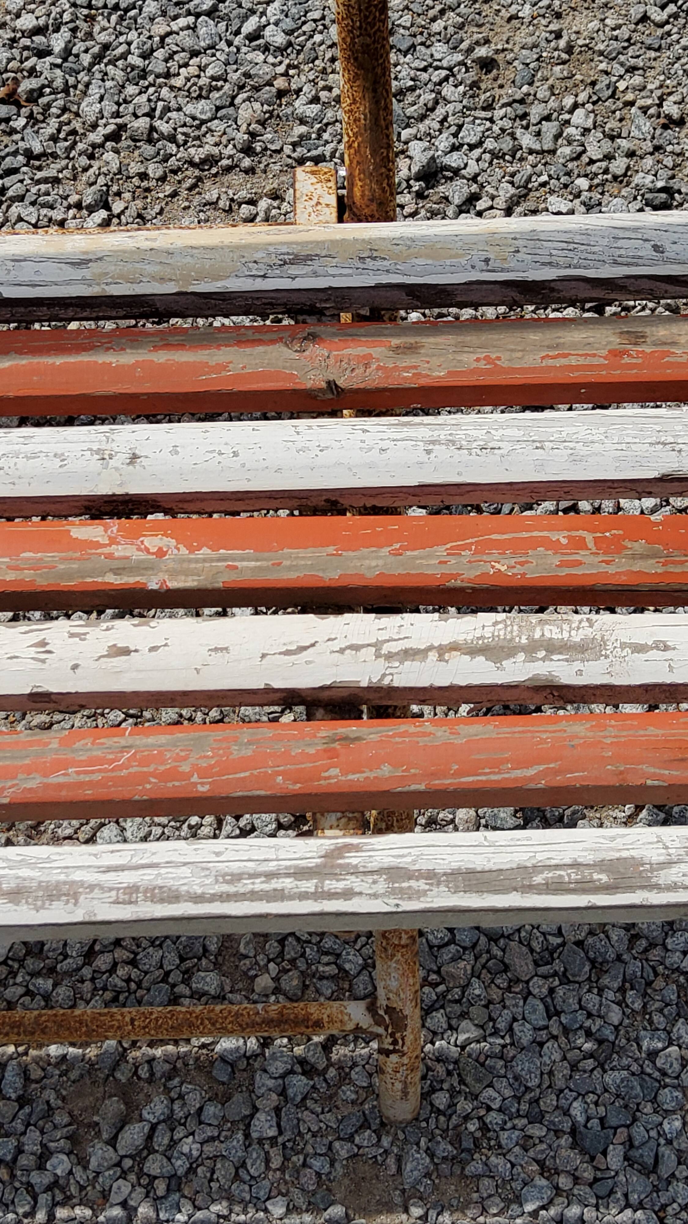 Garden bench with folding wooden slats base tubes from the 50s