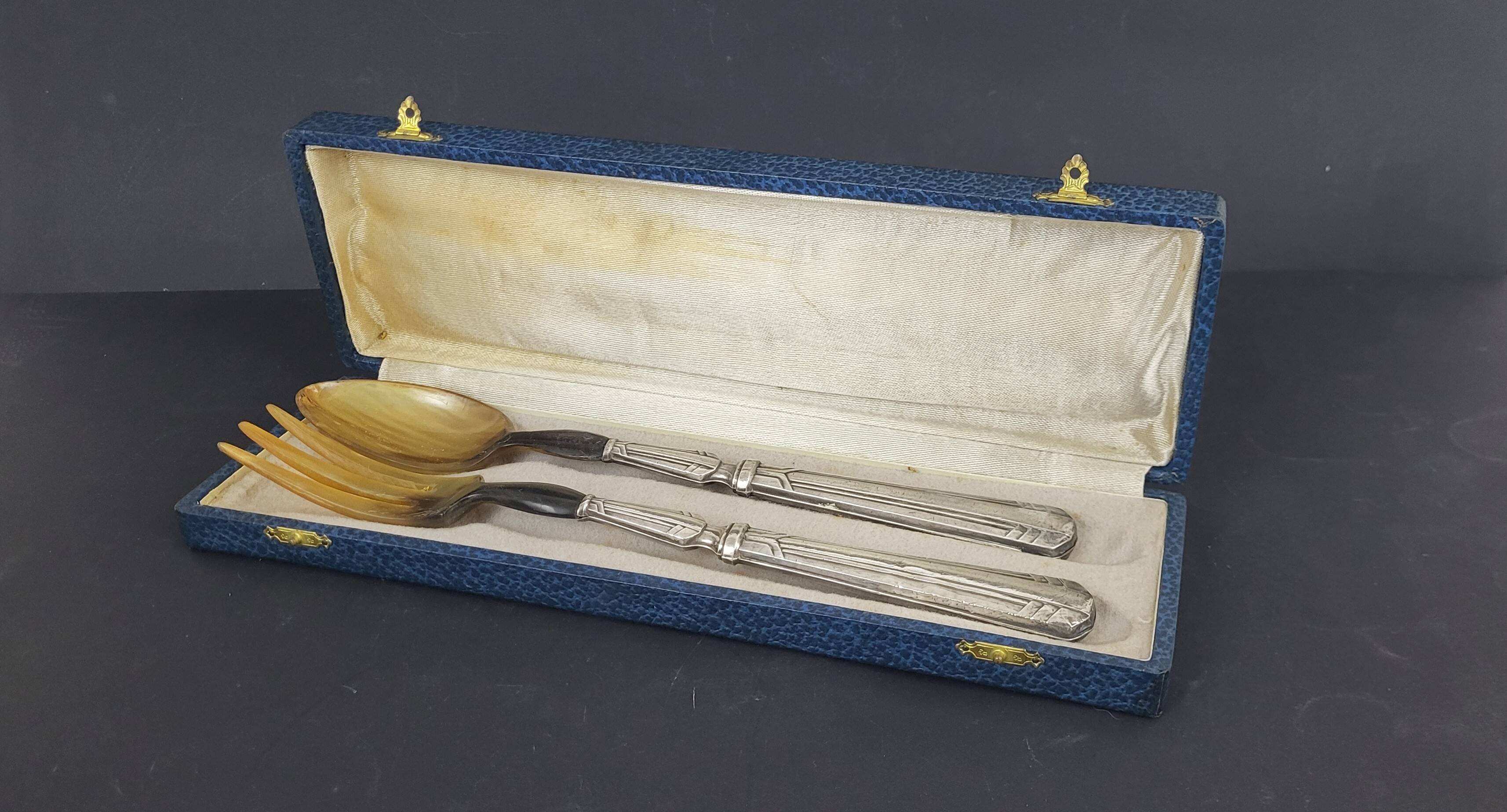 Art Deco Silver Salad Servers (Minerva Hallmark)