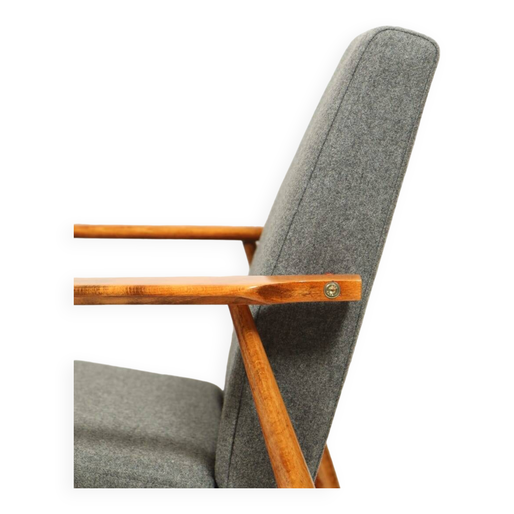 Vintage armchair renovated im wool upholstery graphite colour