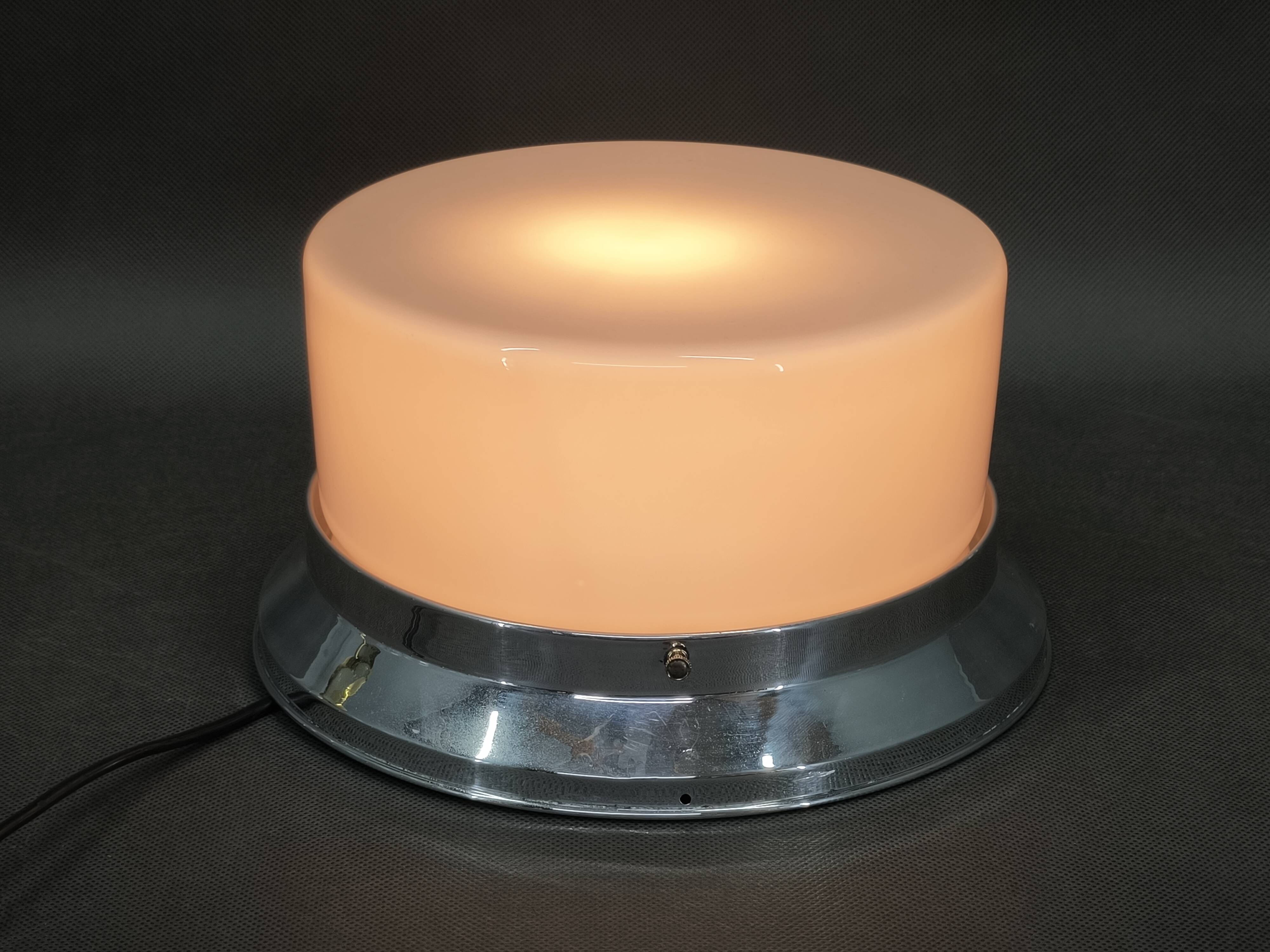 1930s Bauhaus Chrome and Opaline Glass Ceiling Light, Czechoslovakia