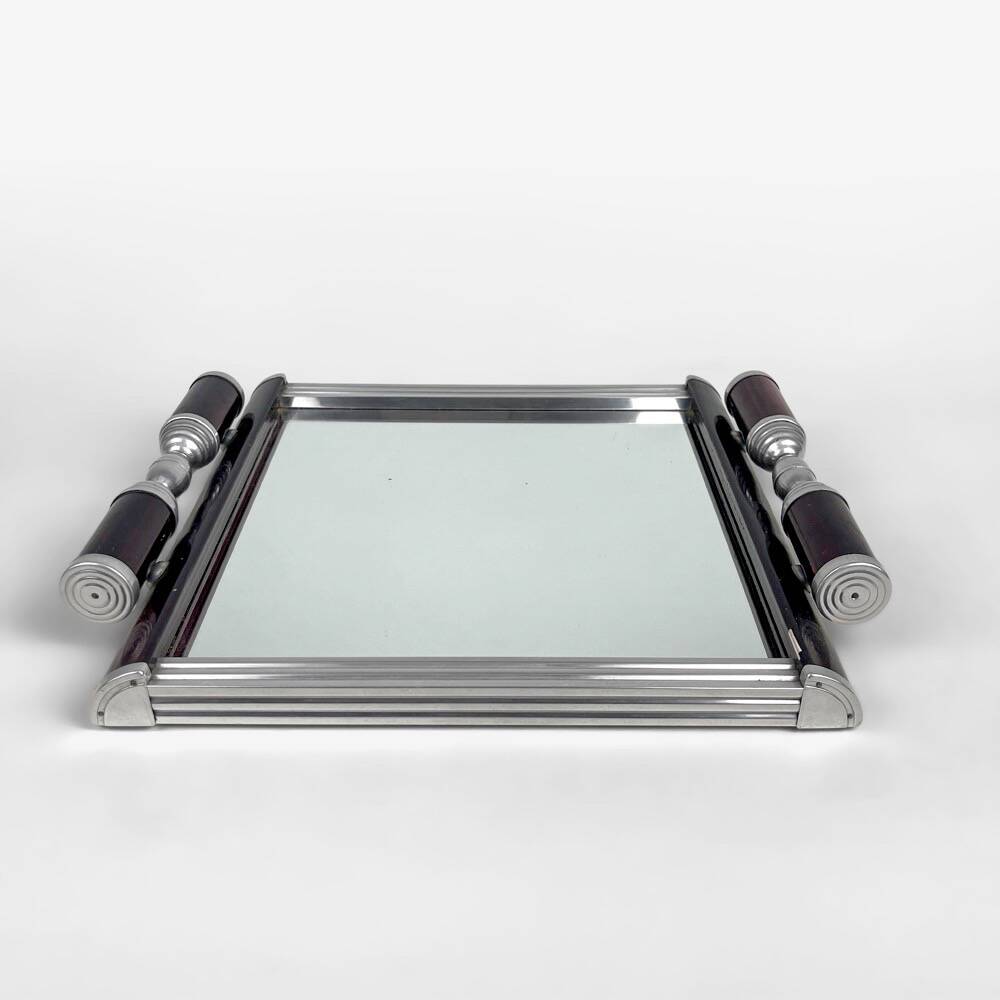 Art Deco metal and wood tray