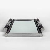 Art Deco metal and wood tray