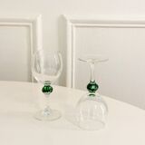 Pair of wine glasses, detail of Clichy glass. Green, 1970 - 15 X 6 cm