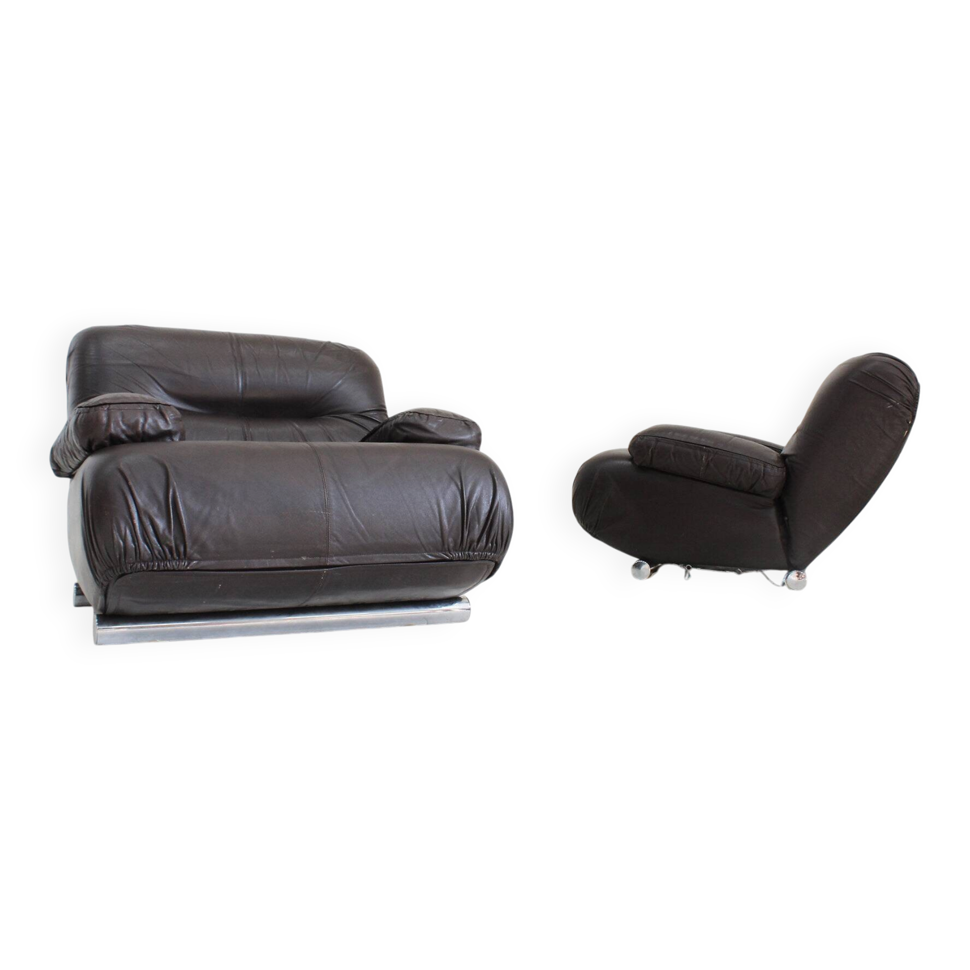 Giuseppe Munari lounge chairs brown leather 1970s, Italy, set of 2