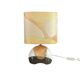 Ceramic floor lamp with a silk shade, signed.