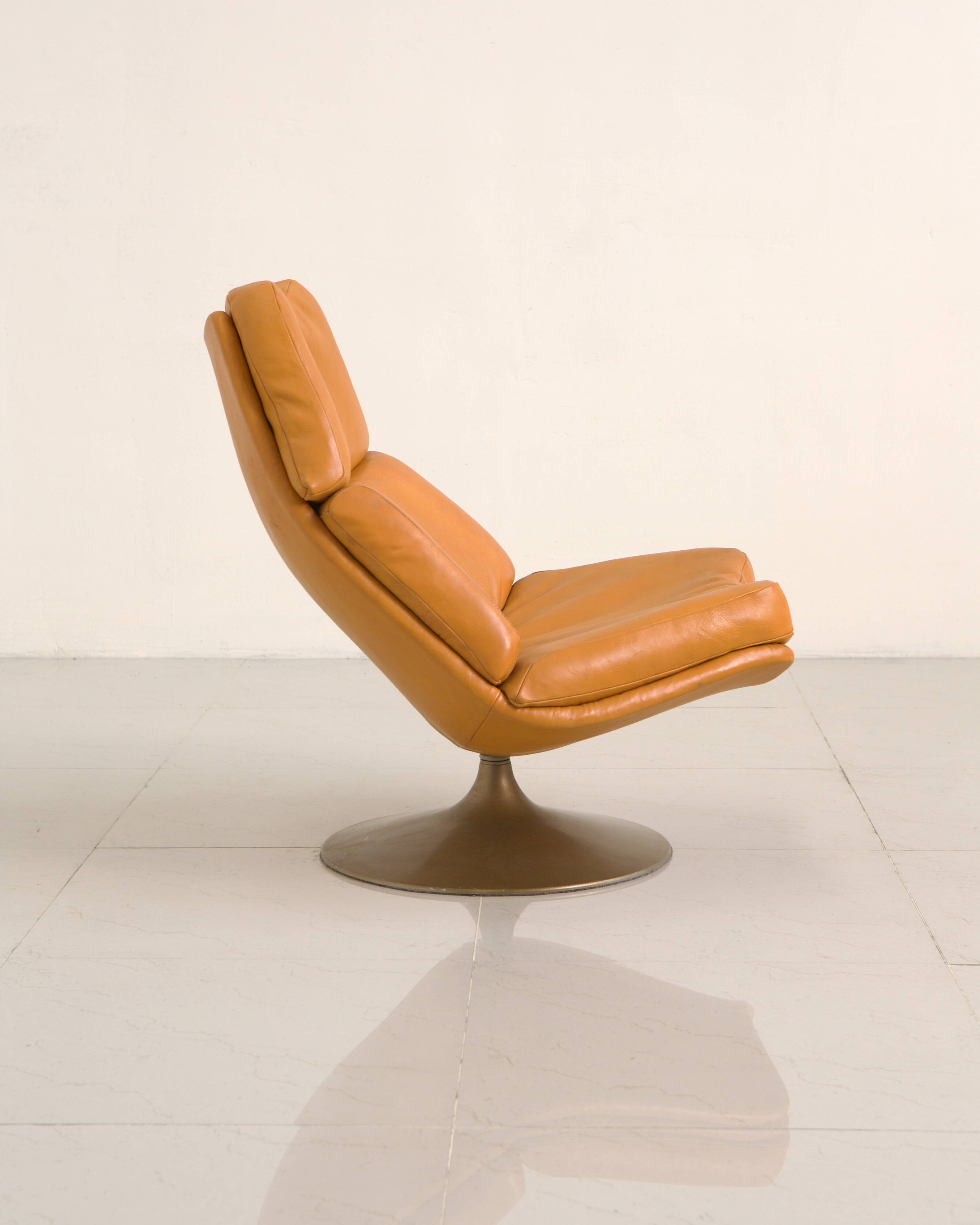 "F510" armchair in cognac leather by Geoffrey Harcourt for Artifort, 1960s