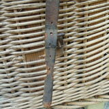 Old fishing basket rattan wood and leather