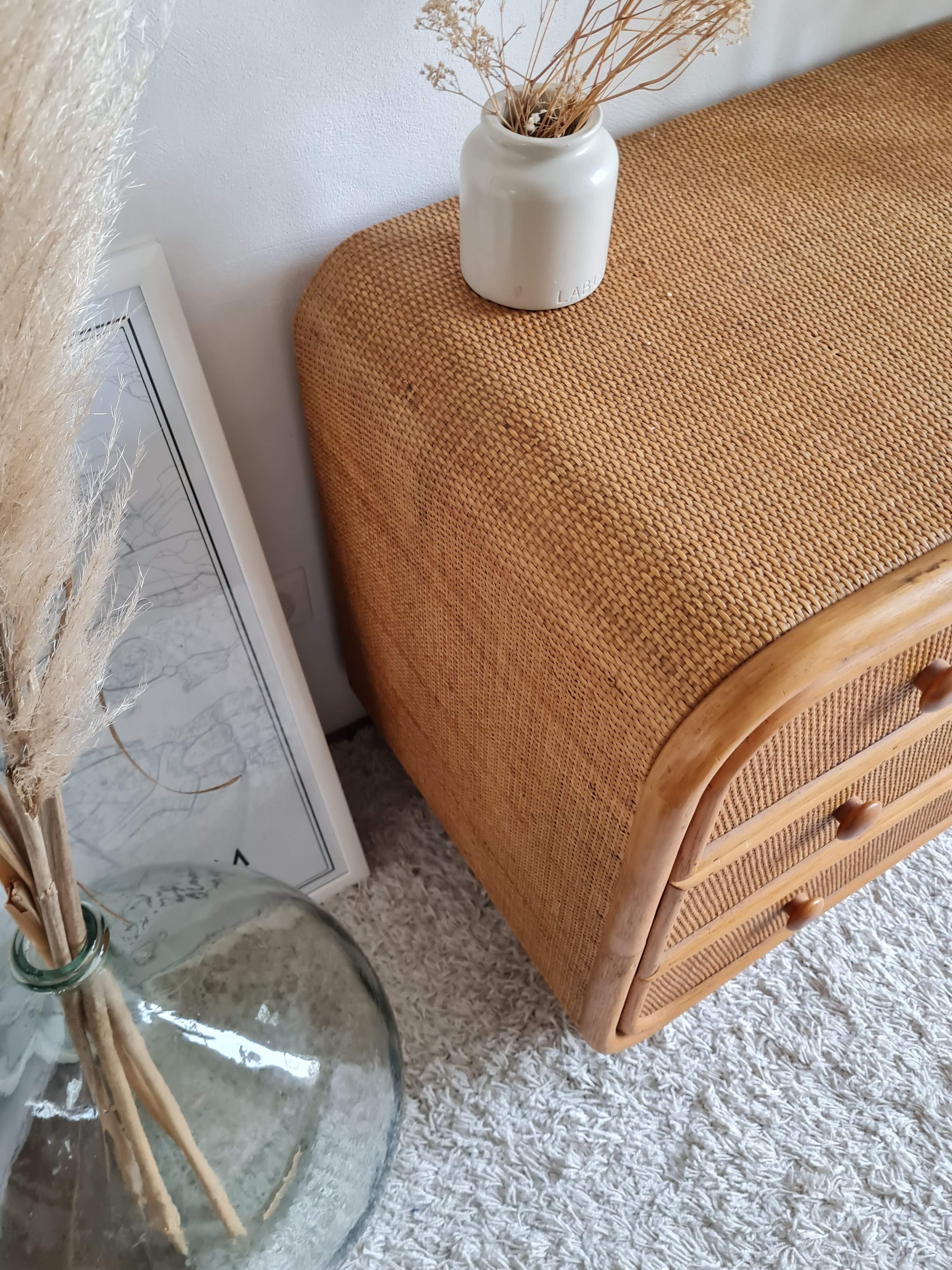 Commode en rotin vintage années 60
