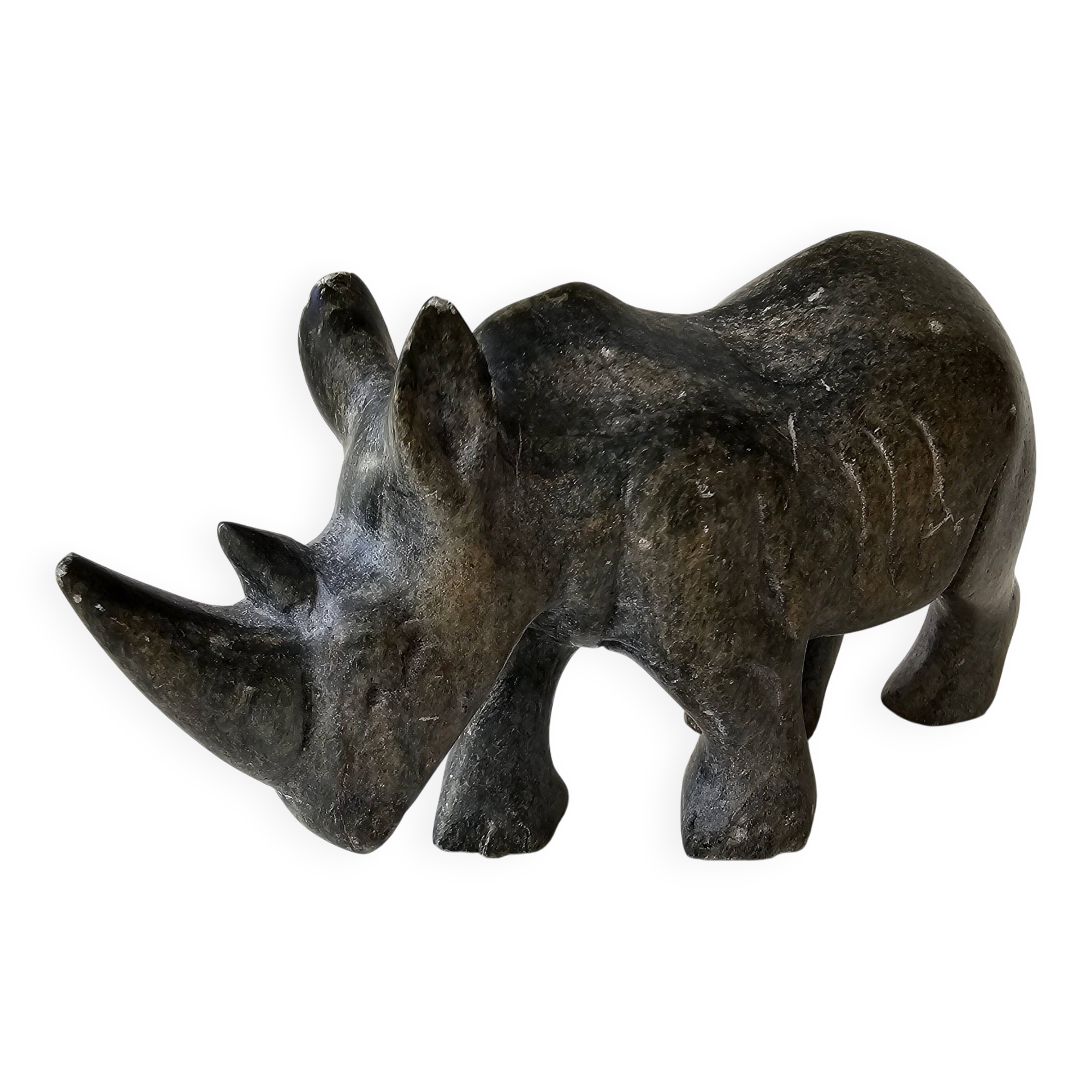 Paperweight Sculpture Zoomorphic Statuette in Stone Rhinoceros