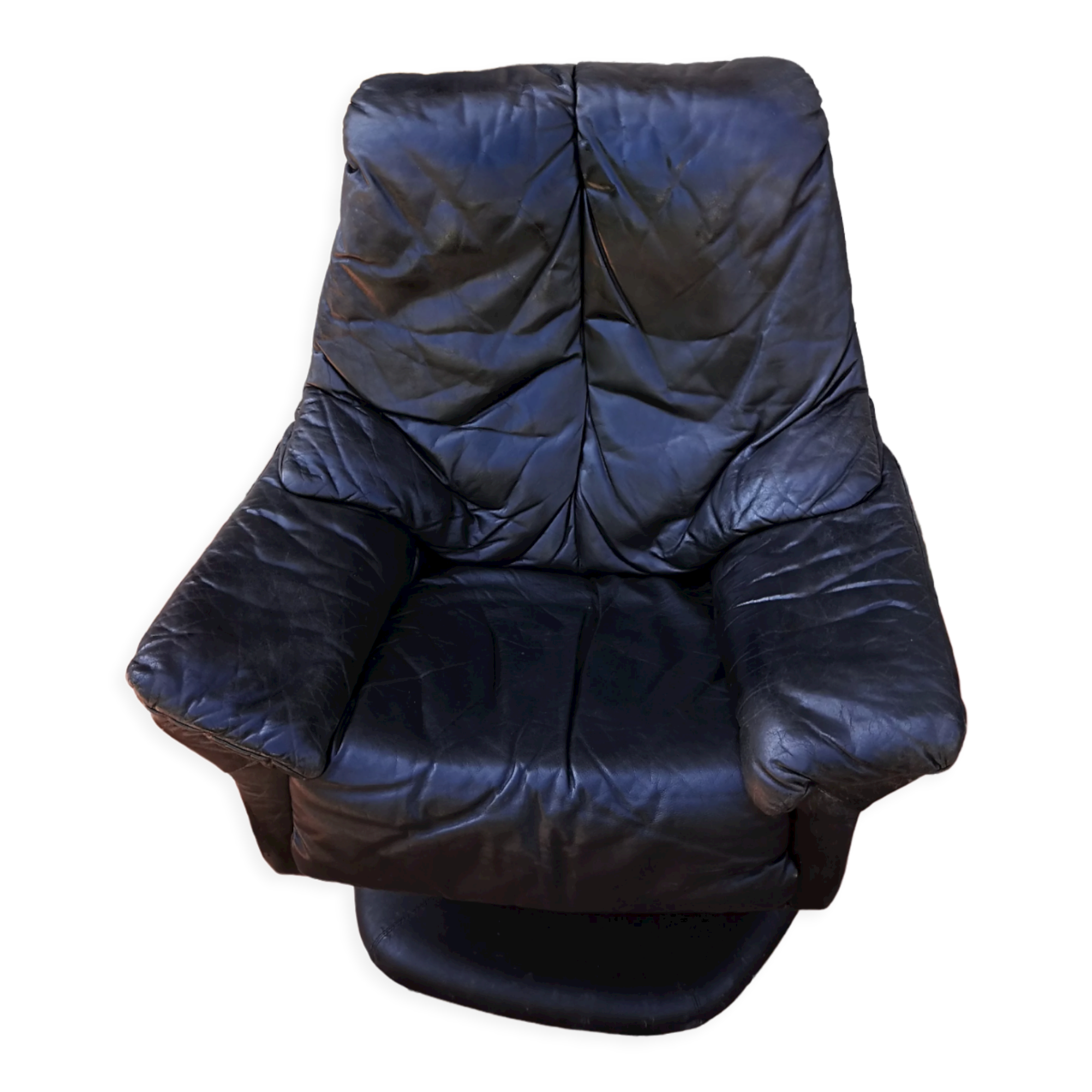 Fauteuil cuir scandinave pivotant pied central 1970 vintage