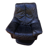 Scandinavian leather armchair swivel central foot 1970 vintage