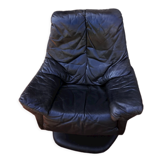Fauteuil cuir scandinave pivotant pied central 1970 vintage