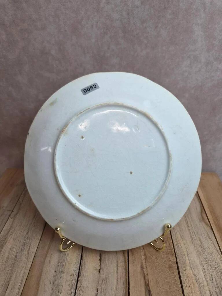 Antique majolica plate – raised strawberry decoration – gilding