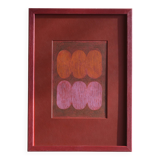 Framed painting on red paper signed eawy