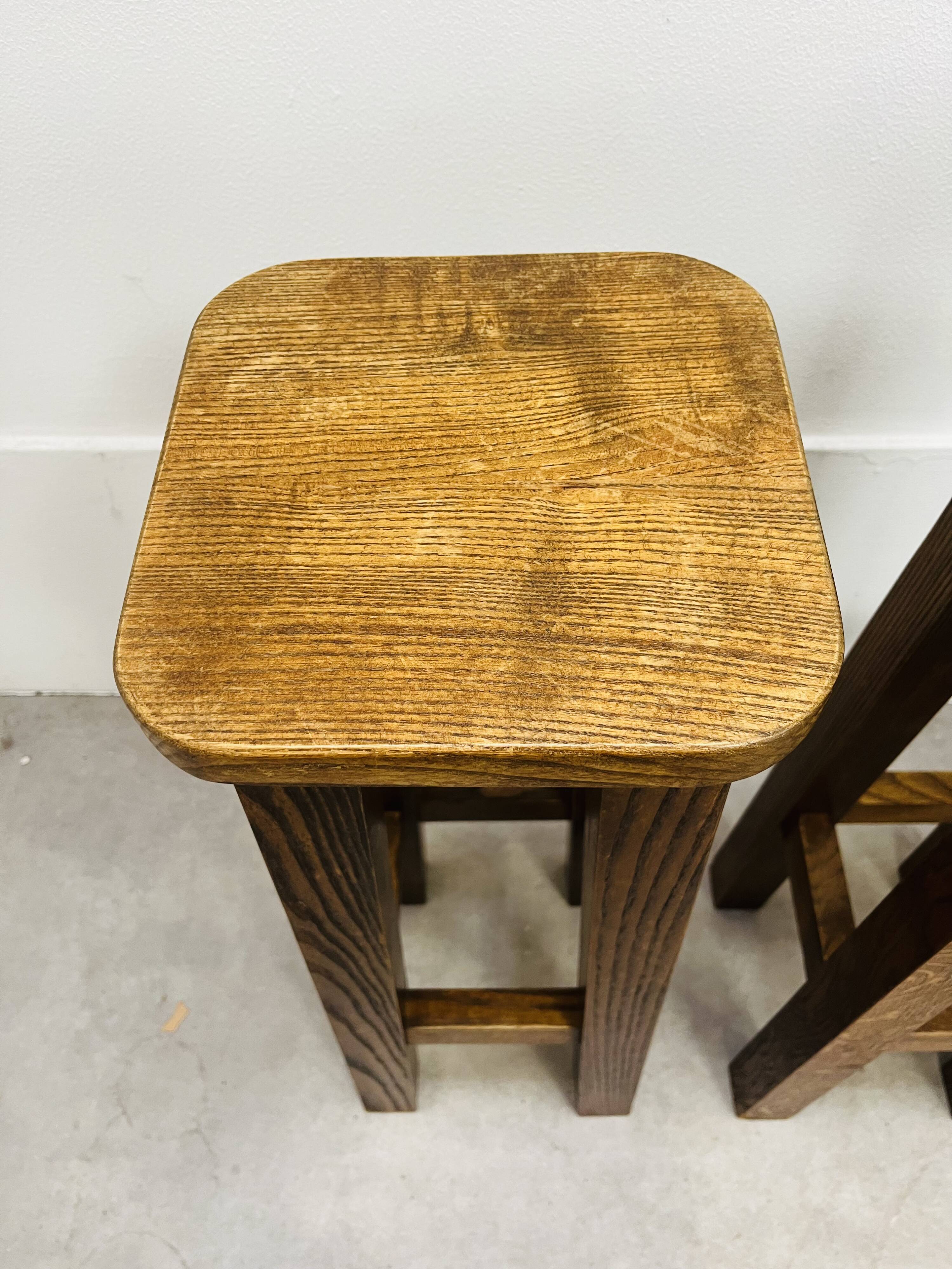 8 solid wood bar stools in brutalist style