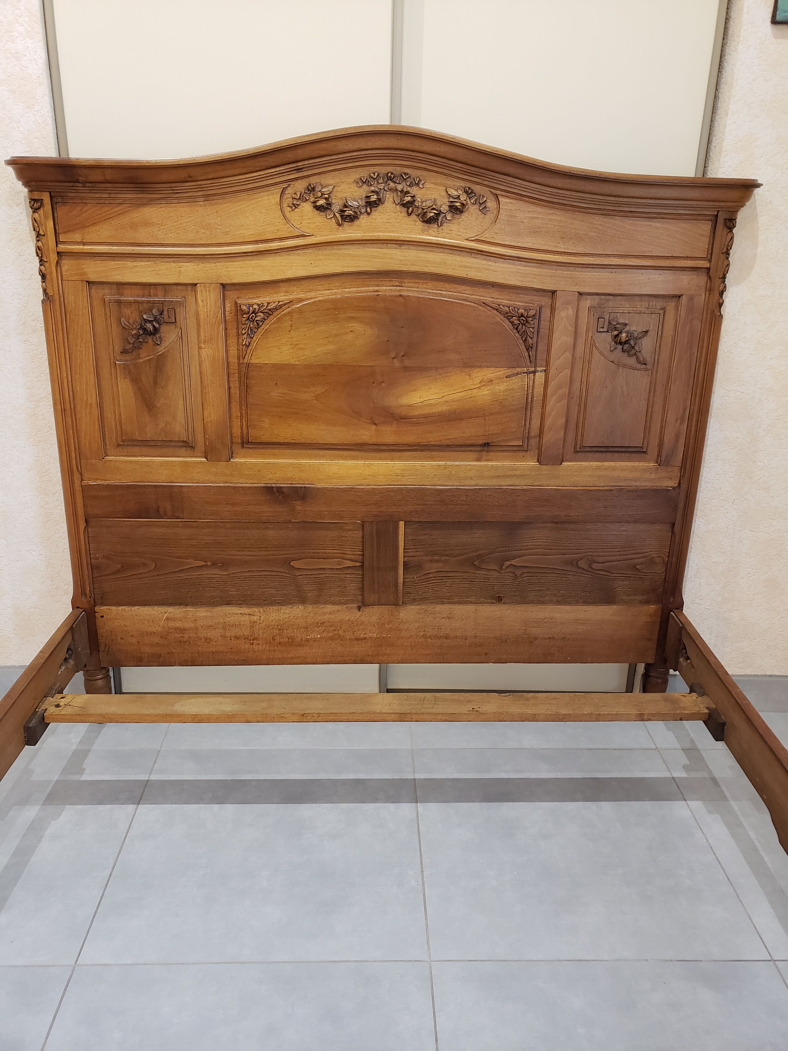 Vintage old walnut bed carved late nineteenth century